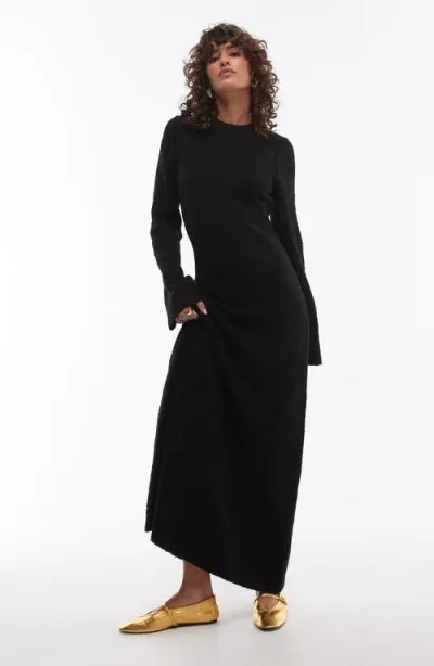 Topshop Bouclé Long Sleeve Maxi Dress In Black