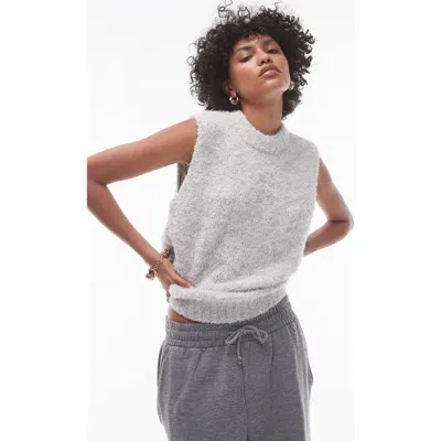 Topshop Bouclé Pullover Vest In Light Grey