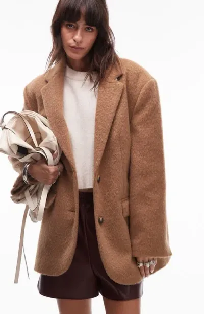 Topshop Brushed Blazer Coat In Beige