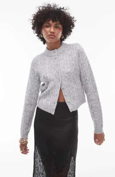 Topshop Cable Stitch Cardigan In Grey