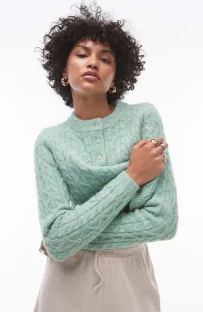 Topshop Cable Stitch Cardigan In Light Green