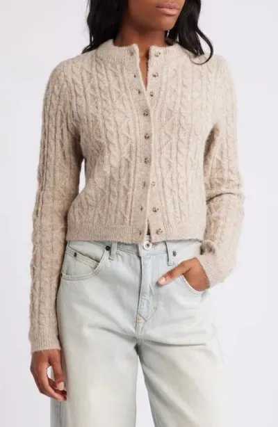 Topshop Cable Stitch Crop Cardigan In Stone