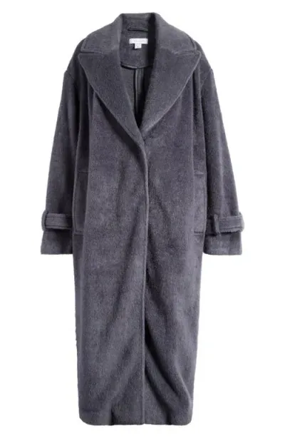 Topshop Chuck On Faux Fur Longline Coat In Dark Grey