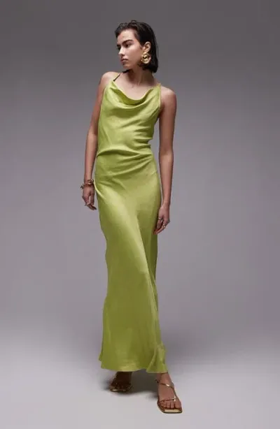 Topshop High Cowl Neck Maxi Dress In Apple Green