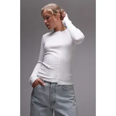 Topshop Disjointed Rib Long Sleeve T-shirt In White