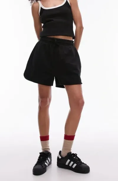 Topshop Drawstring Cotton Shorts In Black