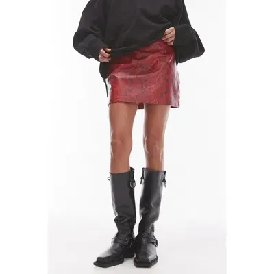 Topshop Editor Pelmet Snakeskin Print Faux Leather Miniskirt In Red Multi