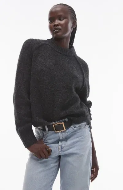 Topshop Exposed Seam Crewneck Sweater In Charcoal