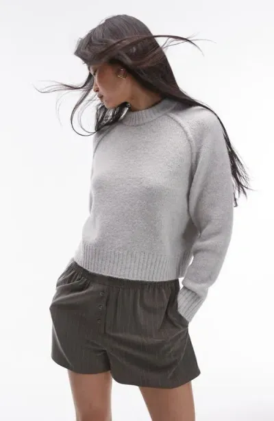 Topshop Exposed Seam Sweater In Light Grey