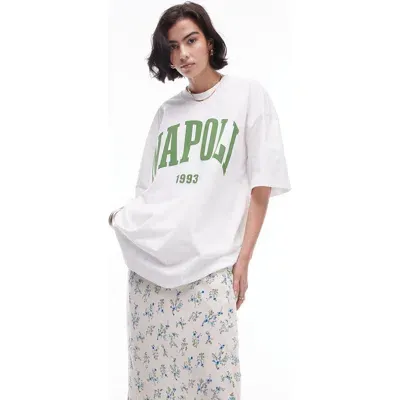 Topshop Extra Oversize Napoli Cotton Graphic T-shirt In White