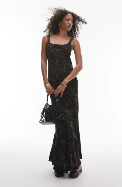 Topshop Floral Maxi Dress In Black