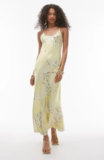 Topshop Floral Scoop Neck Maxi Slipdress In Yellow