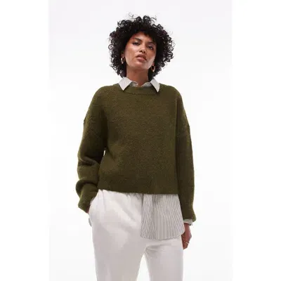 Topshop Fluffy Crewneck Sweater In Khaki