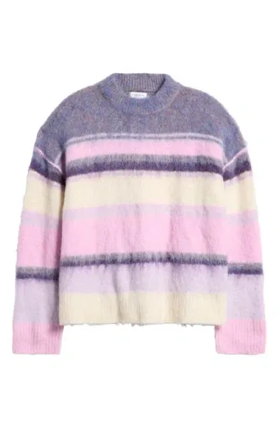 Topshop Fluffy Stripe Sweater In Purple