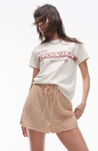 Topshop Graphic Licensed Honda Shrunken Tee In Ecru-white