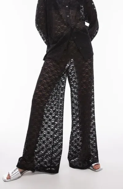 Topshop Lace Straight Leg Pants In Black - Part Of A Set