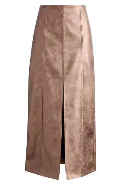 Topshop Metallic Faux Leather Maxi Skirt In Metallic Bronze