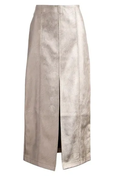 Topshop Metallic Faux Leather Maxi Skirt In Metallic Gunmetal