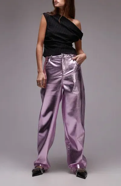 Topshop Metallic Faux Leather Pants In Pink