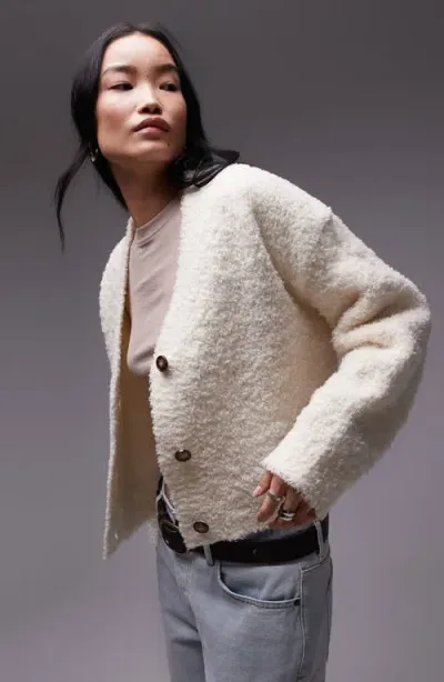 Topshop Oversize Bouclé Cardigan In Marshmallow