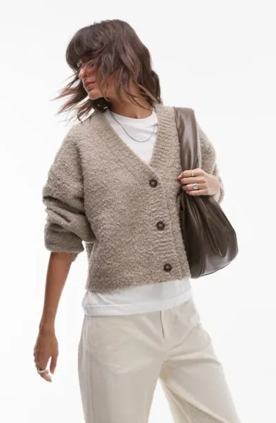 Topshop Oversize Knit Cardigan In Brown