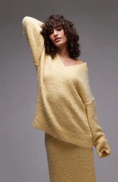 Topshop Oversize V-neck Sweater In Yellow