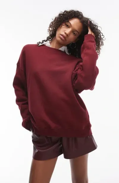 Topshop Premium Seam Cotton Blend Sweatshirt In Burgundy