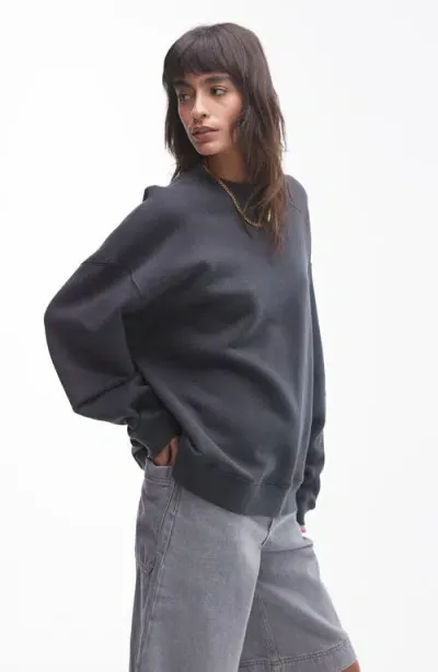 Topshop Premium Seam Cotton Blend Sweatshirt In Charcoal