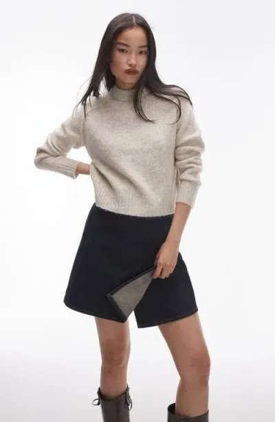 Topshop Raglan Sleeve Crewneck Sweater In Stone