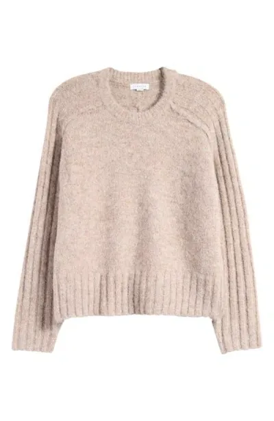 Topshop Rib Detail Crewneck Sweater In Beige