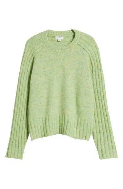 Topshop Rib Sleeve Sweater In Green