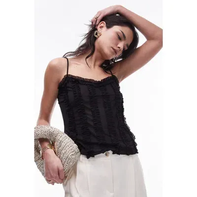 Topshop Tophop Sheer Ruffle Cami In Black