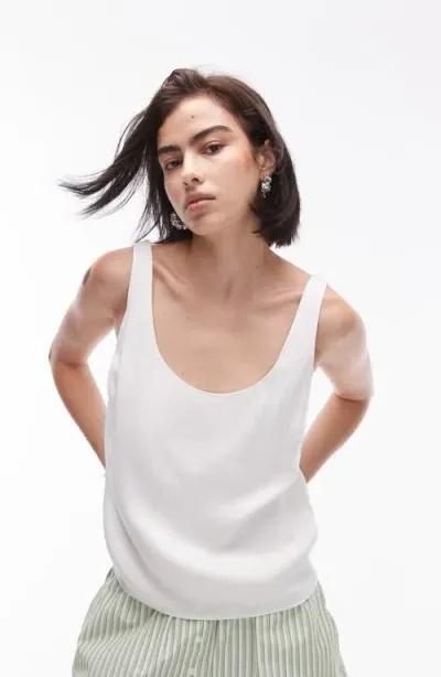 Topshop Scoop Neck Cami In Ivory-white