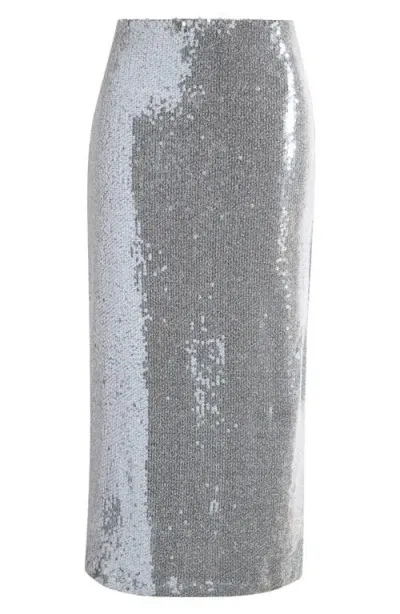 Topshop Sequin Skirt In Silver