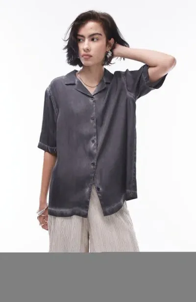 Topshop Short Sleeve Shirt In Charcoal - Part Of A Set-gray