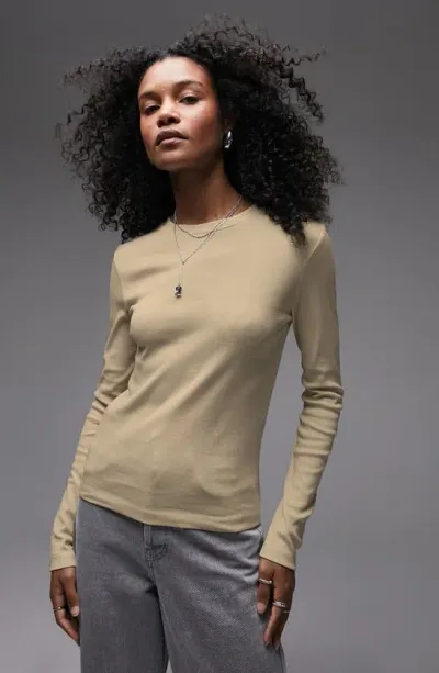 Topshop Slim Long Sleeve Top In Stone-neutral