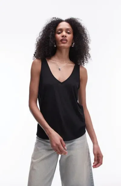 Topshop Premium Slouchy V Neck Tank Top In Black