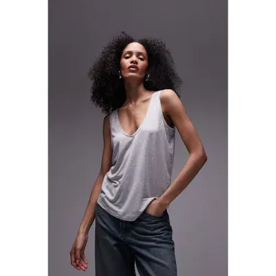 Topshop Linen Look Scoop Neck Tank Top In White