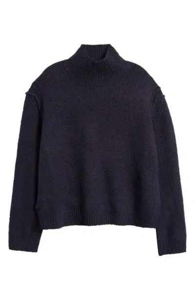 Topshop Stitch Detail Turtleneck Sweater In Navy