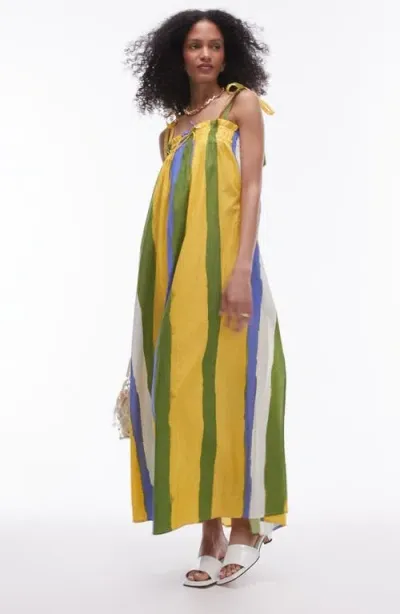 Topshop Stripe Cotton Poplin Maxi Dress In Yellow Multi