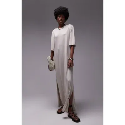 Topshop Cupro Oversized T-shirt Midi Dress In Ivory-white