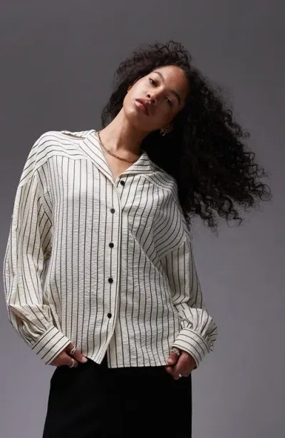 Topshop Textured Stripe Button-up Shirt In White Multi