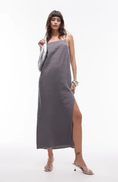 Topshop Tie Strap Woven Sundress In Grey