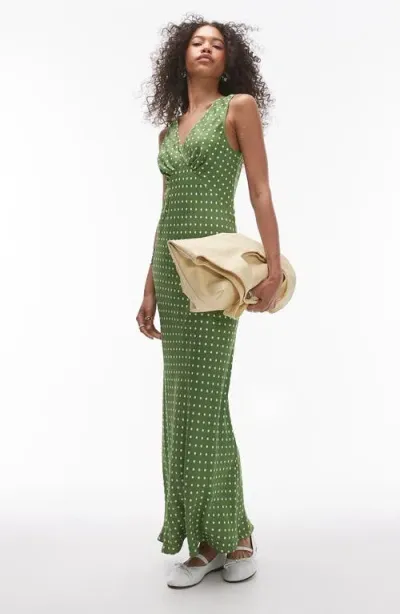 Topshop V-neck Empire Waist Maxi Dress In Medium Green