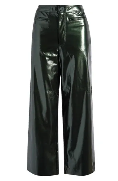 Topshop Vinyl Wide Leg Pants In Dark Green