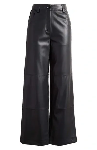 Topshop Wide Leg Faux Leather Pants In Black