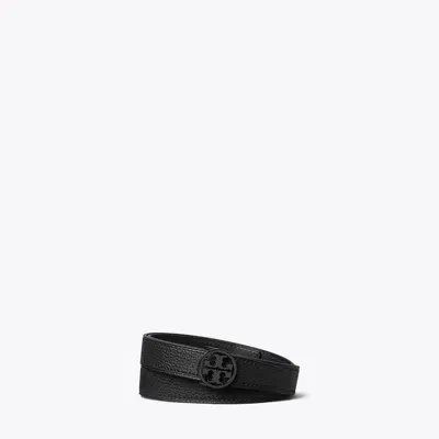 Tory Burch 1" Miller Pebbled Powder-coated Belt In Black/black/black