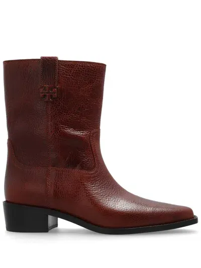 Tory Burch 40mm Pointed-toe Leather Ankle Boots In Brown