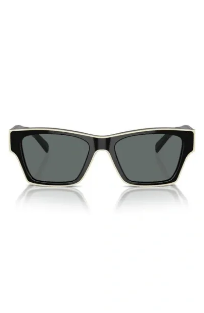 Tory Burch Outlined Rectangle Sunglasses In Blackivory