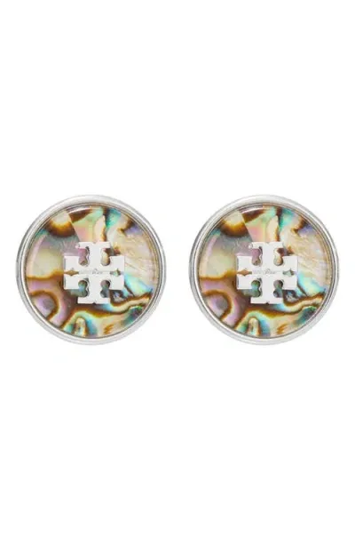 Tory Burch Abalone Stud Earrings In Light Silver/abalone